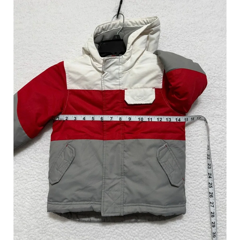 Old Navy Kids 3T‎ Winter Jacket Colorblock Red White Gray Hooded Warm